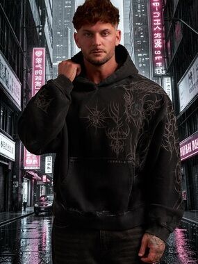 YOUNGLA (SOLD OUT) - 5057 - CYBERPUNK HOODIES - Black WASH - large